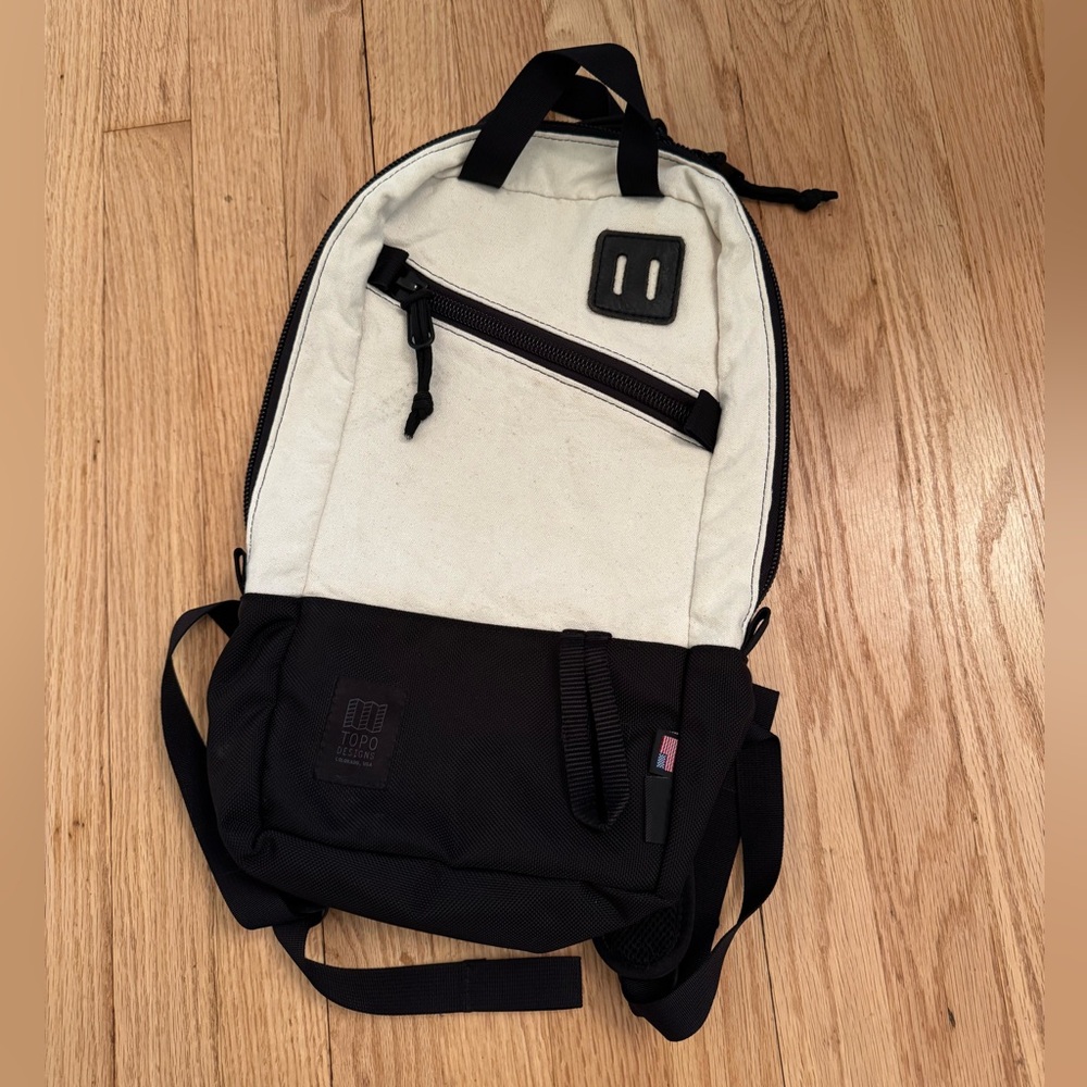 Topo Designs Canvas and Black “Trip Pack” Backpack